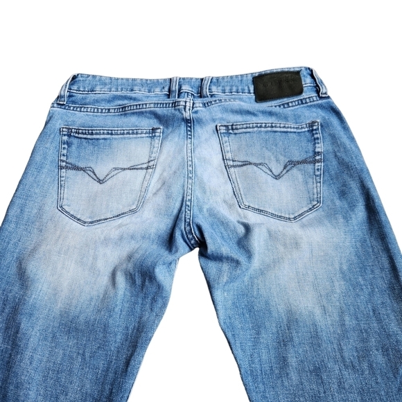 Guess slim tapered mid rise straight leg blue white demin Jean pants - Picture 10 of 11